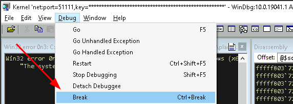 WinDbg break