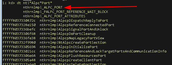 WinDbg resolved AlpcPortStructure