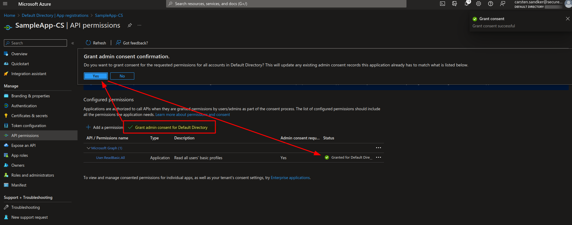 Granting Admin Consent in the Azure Portal
