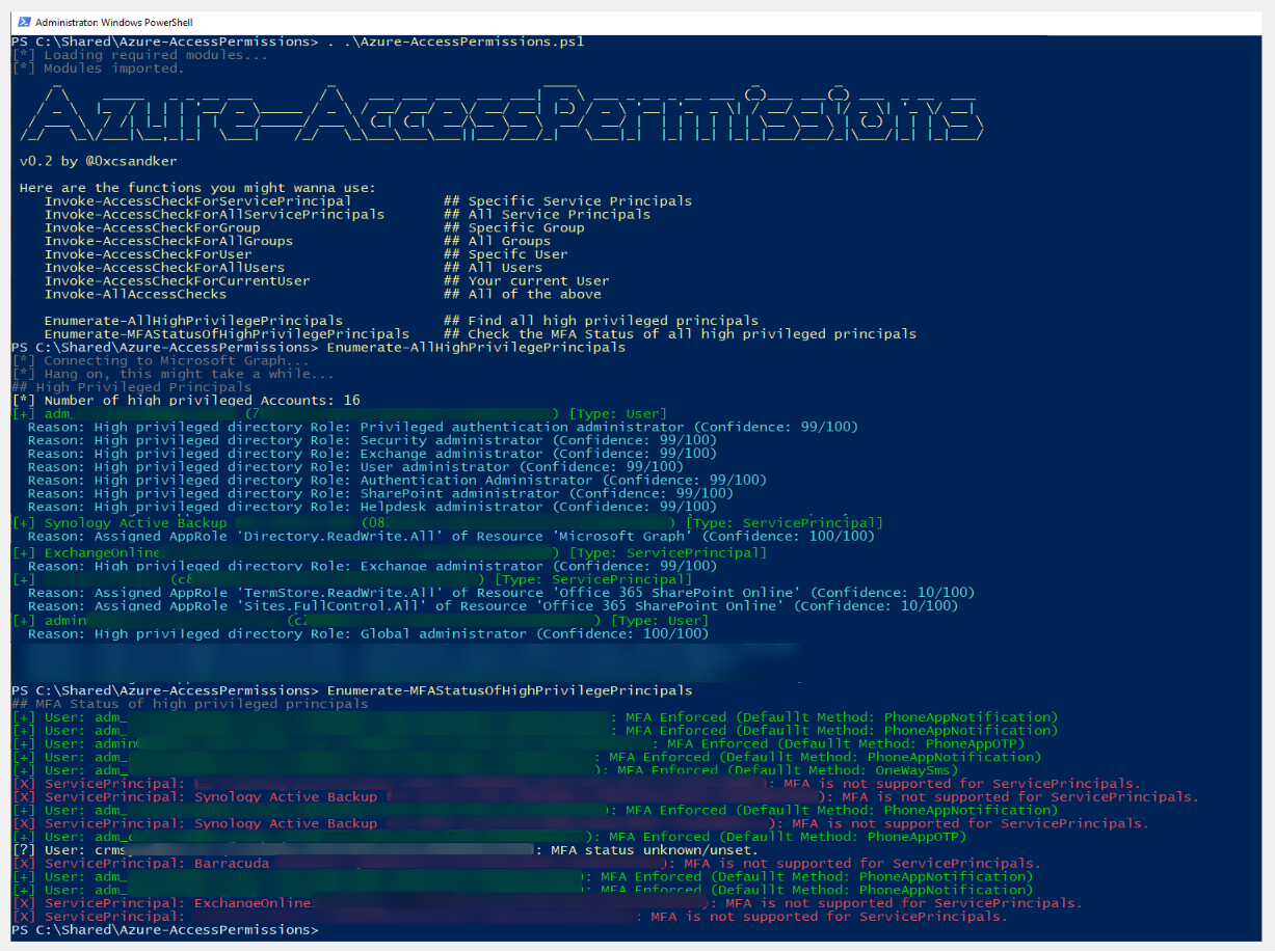 Showcase of Azure-AccessPermissions.ps1 v.0.2